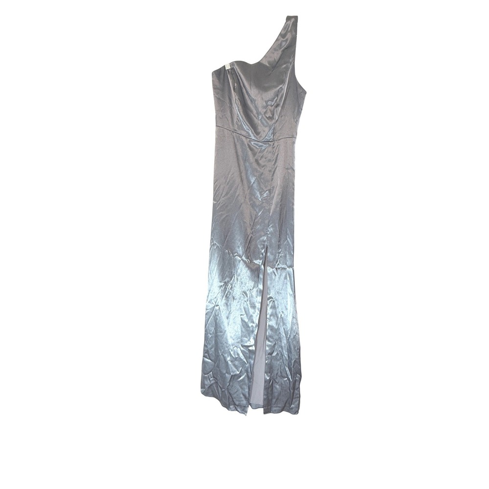 Birdy Grey Kira Dress Shiny Satin Twilight Blue One Shoulder Formal Event XS